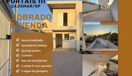 Sobrado para vender, pronto para morar, R$ 709 mil, 2 suítes (1 com sacada), 2 vagas, quintal amplo,  excelente localização, Portais III, Cajamar/SP