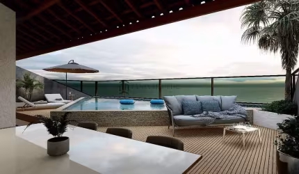 Flat à venda com 34m², Varanda, 1 dormitório, sala de estar, com deck e piscina privativa, 1 vaga,M
