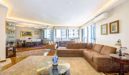 Apartamento 200m2 com hall privativo, living com 3 ambientes, lareira, 3 suítes, sala TV, escritório