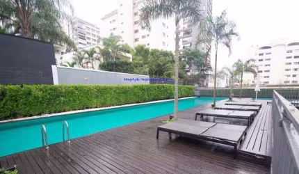 Apartamento mobiliado 70m², 01 dormitório (sendo suíte), 02 banheiros e 01 vaga na garagem.  Condomínio com segurança 24hrs, academia,  piscina, sauna