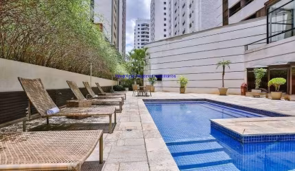 Apartamento Flat 31m², 01 dormitório, 01 banheiro e 01 vaga na garagem.  Condomínio com portaria, segurança 24hrs, piscina, Wi-fi, academia, sauna, se