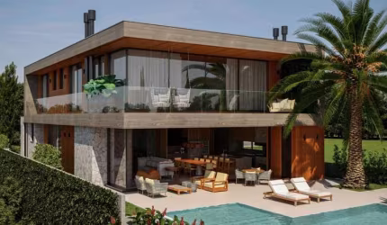 Projeto de casa de alto padrão em condomínio fechado incrível e cheio de comodidades!  Pavimento Superior:  1.Duas Suítes: Cada suíte será um refúgio privado, completo com seu próprio banheiro, propor