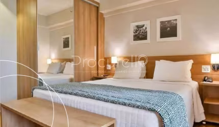Flat mobiliado à venda com 25m², 1 quarto sendo suíte, em formato pool hoteleiro, em hotel conceituado, localizado na zona sul de Ribeirão Preto.