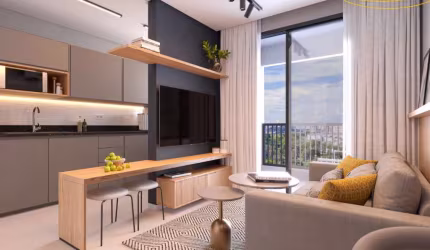 Yellow Residence, 46,97m², 2 Dormitórios, 2 Salas. Toda sofisticação de um bairro planejado · Monitoramento por câmeras · Sacada · Cozinha em conceito aberto · vaga. Perfeito para morar ou investir.