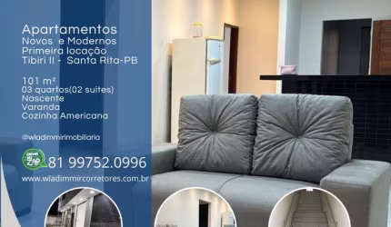Apartamento para Locação em Santa Rita, TIBIRI II, 3 dormitórios, 2 suítes, 3 banheiros, 1 vaga