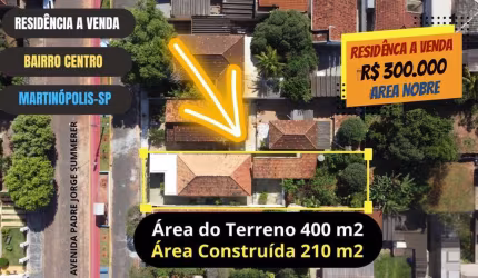 Casa para Venda em Martinópolis, Centro, 3 dormitórios, 1 suíte, 3 banheiros, 3 vagas