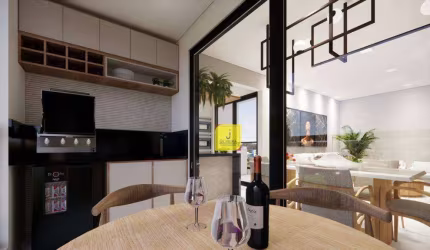 Apto Garden com 2 quartos (suíte), área externa de 70m² com espaço gourmet, e 3 vagas