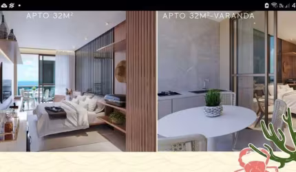 Flat com 01 quarto, 32,13 m² à venda no Ed. Beach Class Solare em Muro Alto-Ipojuca.