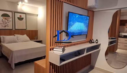 Imperdível oportunidade de investimento em apartamento de luxo no Setor Bueno, Goiânia-GO: 1 quarto, 1 suíte, 2 salas, 2 banheiros, 1 vaga e 38m².