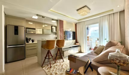 Res. San Diego - Apartamento mobiliado com suíte, sacada com churrasqueira e excelente localização em Barreiros, São José/SC