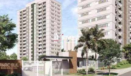 Apartamentos de 48 m2 a 56 m2, tendo um quarto ou dois quartos com suíte.