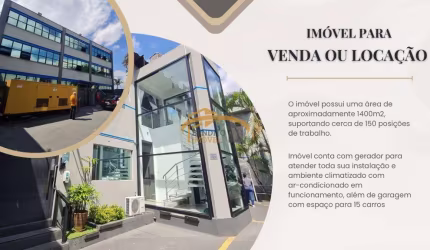 Prédio comercial mobiliado climatizado com garagem para 15 carros, no Jaguaré. Sala de monitoramento, sala cofre com porta blindada.