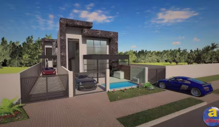GUARATUBA - SOBRADO COM PISCINA, próx. do mar, Vila Eliana, 3 quartos, sendo 1 suíte, sala, copa, cozinha, 1 BWC social, churrasq, estac. p 2 carros.