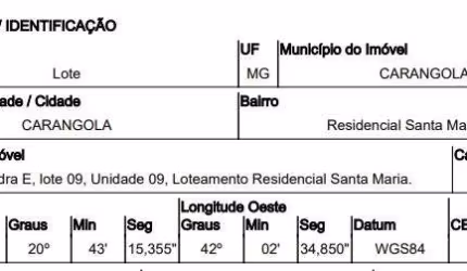 Oportunidade Única em CARANGOLA - MG | Tipo: Terreno | Negociação: Venda Direta Online  | Situação: Imóvel