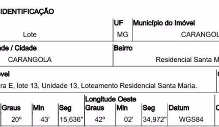 Oportunidade Única em CARANGOLA - MG | Tipo: Terreno | Negociação: Venda Direta Online  | Situação: Imóvel
