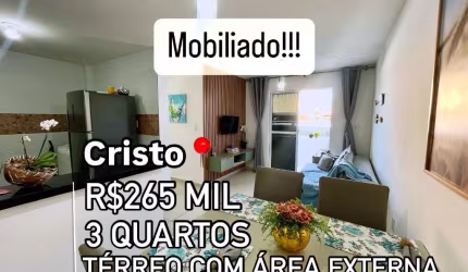 Apartamento térreo mobiliado com 3 quartos no Cristo.