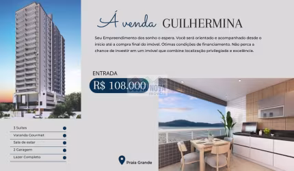 Apartamento com 3 quartos sendo 1 suíte, 2 banheiros, 2 vagas, bairro Guilhermina - Praia Grande