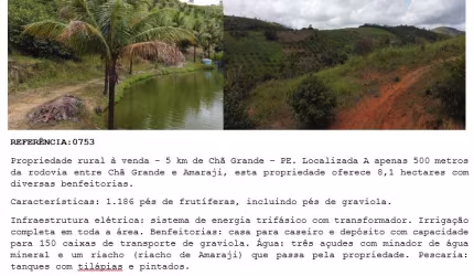 Propriedade rural à venda, a 5 km de Chã Grande-PE