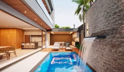 Sobrado novo com 3 suítes, área gourmet e piscina