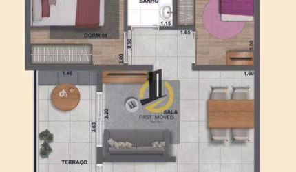 Apartamento à venda no Condomínio Único Santo André - 42m² - 2 dormitórios - 1 banheiro - cozinha - varanda - 1 vaga