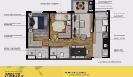 Apartamento à venda 2 Quartos, 1 Suite, 1 Vaga, 58.45M², Jardim Esplanada, São José dos Campos - SP