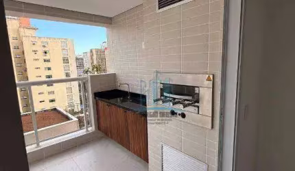 Locação de apartamento em prédio recém entregue, lazer completo, varanda gourmet. Gonzaga, Santos-SP.