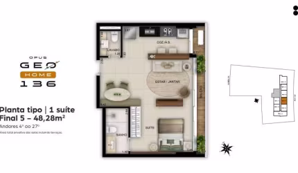 Ágio OPUS GEO HOME 136 Apartamento com 1 Quarto(s) e 2 banheiro(s) à Venda, 48.28 por R$ 601.038,8 no setor Setor Marista AD9269