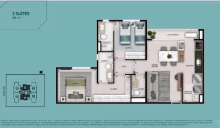Ágio Wish Gran 29 com 2 suites Apartamento com 2 Quarto(s) e 2 banheiro(s) à Venda, 61.35 por R$ 658.350 no setor Setor Bueno VN21703