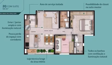 Ágio Wish 37 - 2 Quartos 1 Suite Apartamento com 2 Quarto(s) e 1 banheiro(s) à Venda, 58.65 por R$ 615.000 no setor Setor Bueno FL23551
