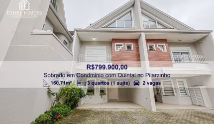 Sobrado 160m² Triplex no Pilarzinho – 3 Quartos, Suíte e Ático, 2 vagas