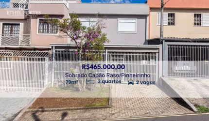 Sobrado 79 m² no Capão Raso - 3 quartos, 2 banheiros, 2 vagas cobertas e churrasqueira
