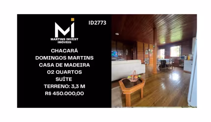 Chacará em Domingos Martins, Casa com 02 Quartos, Suíte, Terreno: 3.300M