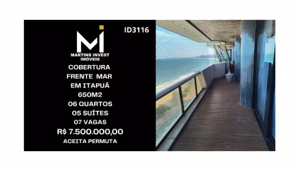Cobertura em Itapuã, de frente para o mar, 06 Quartos, 05 Suítes, 07 vagas de garagem -  650M2 - R$ 7.500.000,00