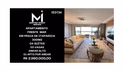 Apartamento em Praia de Itaparica de frente para o mar, 04 Suítes, 03 Vagas, 300m2 - Valor: R$ 2.990.000,00