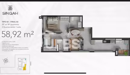 SINGAH - Apartamento 2 quartos, sendo 1 suíte