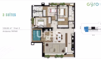 Opus Gyro Rooftop - Apartamento 3 quartos, sendo 3 suítes