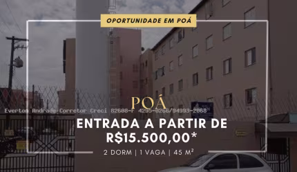 APARTAMENTO À VENDA EM POÁ - SÃO PAULO- ENTRADA DE 15.000,00