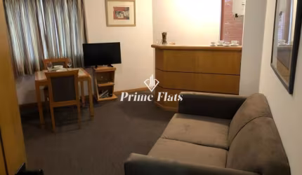 Flat disponível para locação no Hotel Hampton Park, com 31m², 1 dormitório e 1 vaga