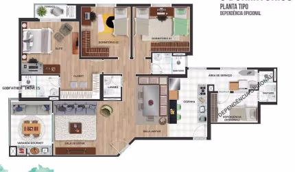 Cota Grupo 15 - Apartamento 3 Dorms(1 Suíte) - 131m² a 142m²