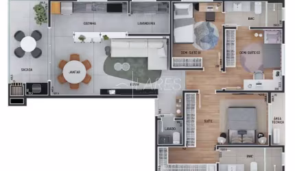 Apartamento com 100 m², 3 quartos sendo 1 suíte à venda no bairro Batel.