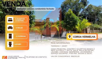 Belíssima casa em condomínio fechado, Coroa Vermelha/BA