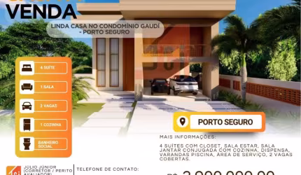 LINDA CASA NO CONDOMÍNIO GAUDÍ - PORTO SEGURO