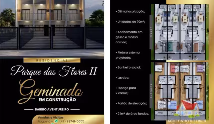 Sobrados Geminados C/02 Quartos + 02 Vagas de Garagem + Espaco aos Fundos No Bairro Aventureiro!