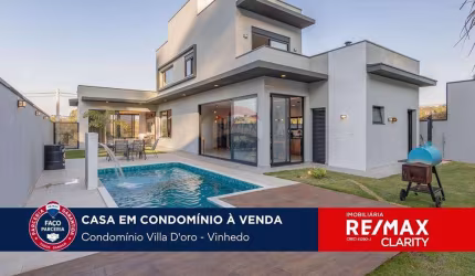 Casa à venda, 271m², Condomínio Villa D'oro - Observatório - Vinhedo/SP. Com 3 suítes e recém construída