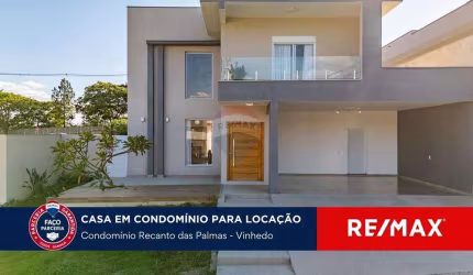 Casa para locação, com 224m², no Condomínio Recanto das Palmas,  Vinhedo-SP. Com 3 quartos, sendo 3 suítes.