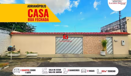 Casa para Venda em Manaus, Adrianópolis, 3 dormitórios, 1 suíte, 3 banheiros