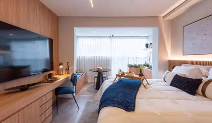 Aconchegante apartamento tipo para venda com 1 quarto, sendo 1 suíte, 46m²