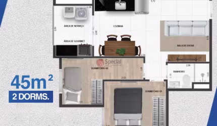 Apartamento novo de 45 metros com 2 dormitorio na Penha.