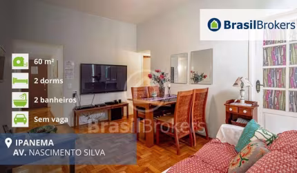 Apartamento à venda com 60,00m² e 2 quartos em Ipanema, Rio de Janeiro - rj