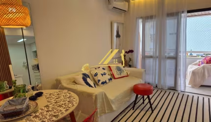 Aluguel de Apartamento quarto e sala mobiliado com vista mar, 48m2, na Vitória. Vitória Residencial, andar alto, ventilado. 1 vaga de garagem. Ótimo
